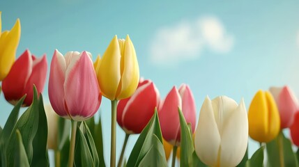 Spring tulip meadow nature scene colorful flora fresh breeze