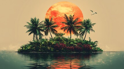 sunset, palm, beach, tree, tropical, sky, sea, sunrise, 