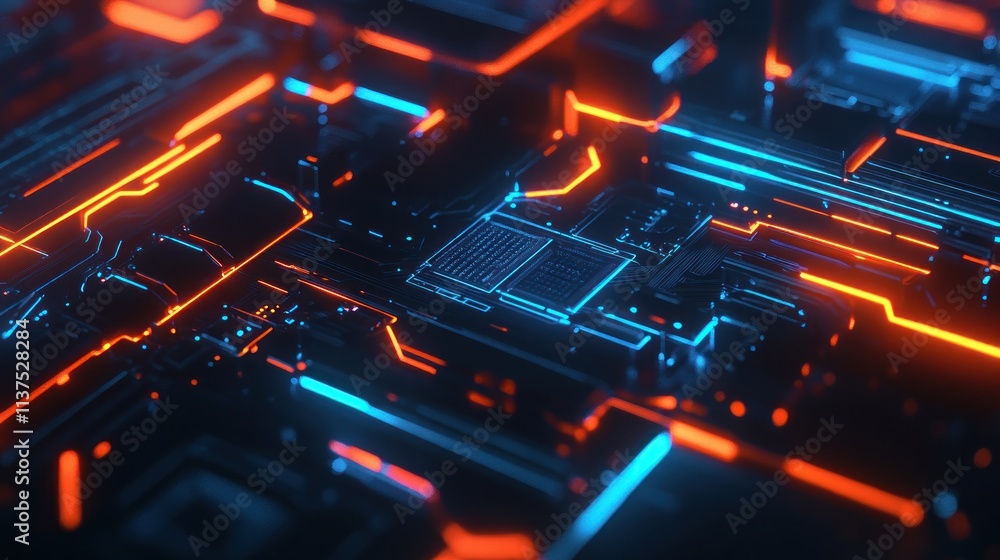 Poster abstract circuit board with glowing lines and patterns