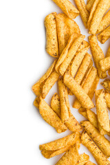 Rolled nachos tortilla chips isolated on white background.