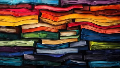 Books stacked high, representing effective learning, education, knowledge, and academic growth, colorful spines symbolizing study and personal development in a scholarly setting
