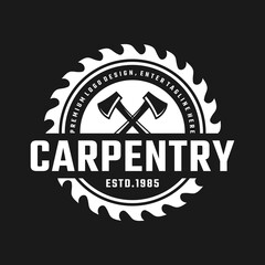 saw blade vector design,carpentry tool logo design,badge,professional carpentry logo,vintage,background