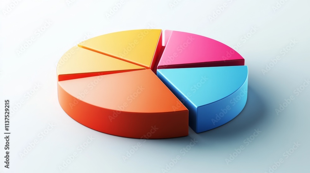 Poster colorful pie chart with bright segments on a clean surface
