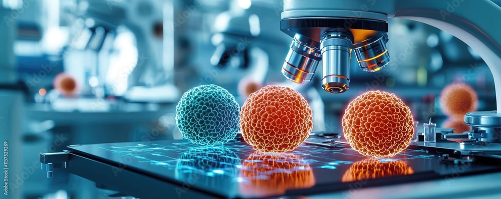 Aufkleber cancer cells idea. close-up of vibrant cells viewed through a high-tech microscope in a lab setting.