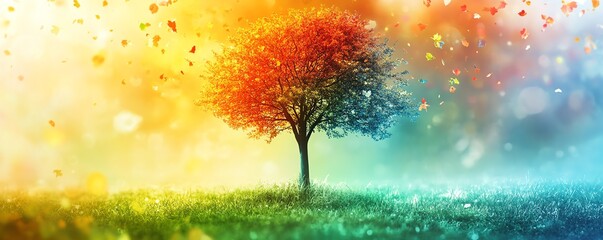 Colorful background with a vibrant tree representing sustainability