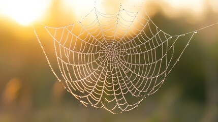 Morning Dew Trails on Spider Web Nature Scene Soft Light Tranquil Environment