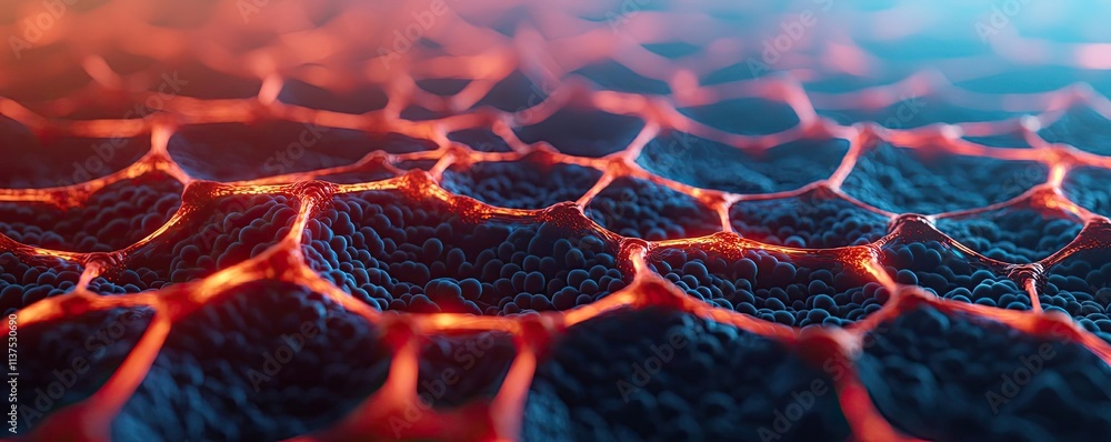 Poster cancer cells idea. close-up of textured lava surface with glowing patterns and intricate details.