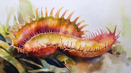 Venus flytrap on white background watercolour	