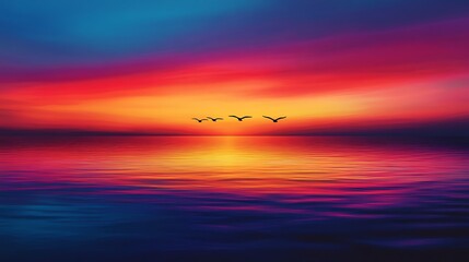 Obraz premium sunset, sky, sea, sun, water, ocean, bird, sunrise, 