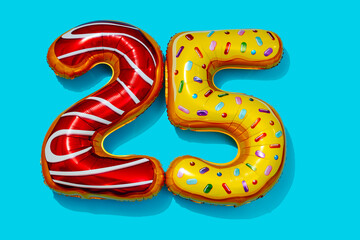 balloons of different colors forming the number 25
