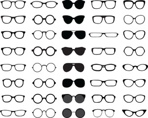Black silhouettes of different eyeglasses 