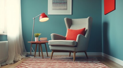 Cozy living room corner with stylish armchair and lamp design