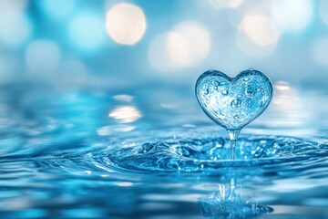 Heart-Shaped Water Drop in Blue Water