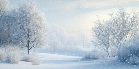 Fototapeta premium Snow-Covered Trees and a Snowy Field in a Winter Landscape