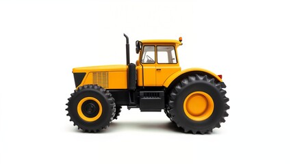 Yellow agricultural tractor isolated on white background
