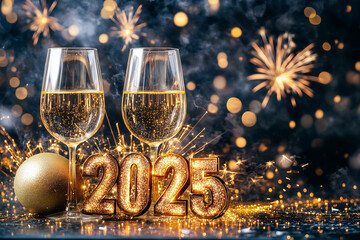 happy new years 2025 with champagne 