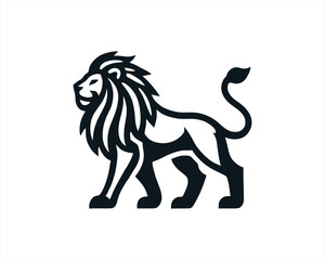 Lion full body Logo Design Vector Template. Black and white Lion vector illustration.	
