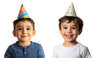 kids wearing birthday cap isolated on transparent background