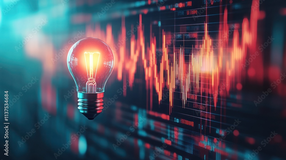 Poster light bulb with sound wave visualization background