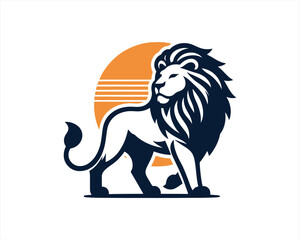 Lion full body Logo Design Vector Template. Black and white Lion vector illustration.	
