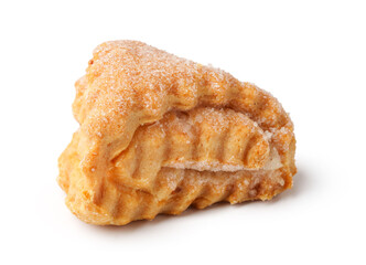 Delicious sugar-dusted pastry shaped like a triangle on a plain background enhances its tempting appeal