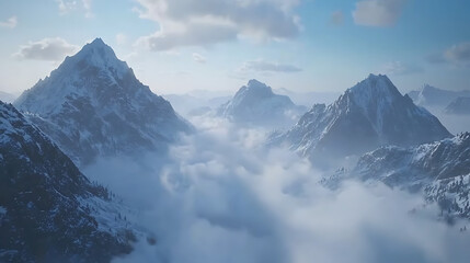 Obraz premium The mountains are covered in snow and the sky is cloudy