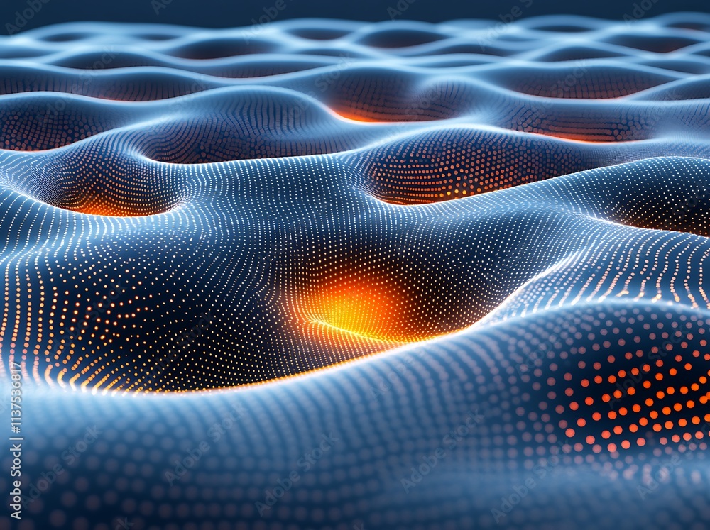 Poster abstract digital waveform pattern with glowing orange points