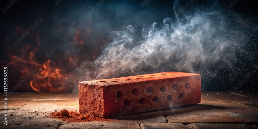 Poster long exposure of a red brick on a dusty dark background for a product display mockup capturing textu