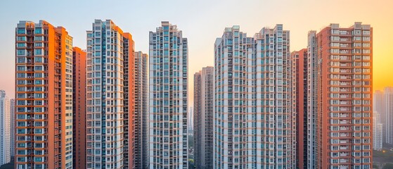 Obraz premium Apartment Buildings at Sunset Cityscape View