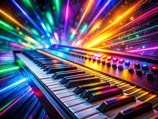 Long Exposure Photography Electronic Keyboard Music Instrument Lights Trails Night Studio