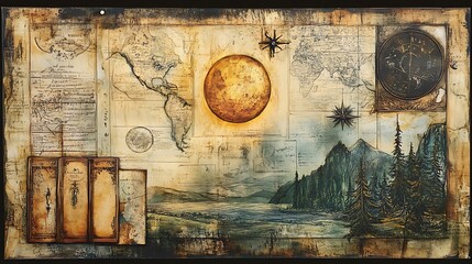 grunge, art, vintage, old, paper, map, texture, wall, 