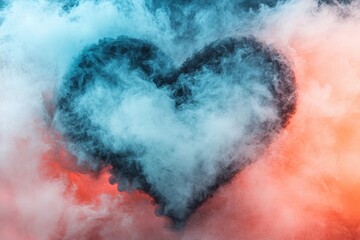 Heart-Shaped Smoke Cloud in Teal and Coral