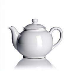Obraz premium A photostock of a clean white ceramic teapot with a rounded design, isolated on a white background, simple and modern, High Quality