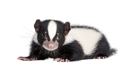 close up of a white and black polecat