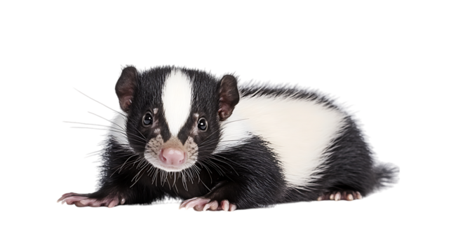 close up of a white and black polecat