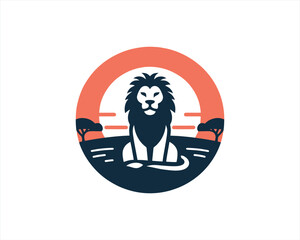 Lion Logo Design Vector Template. Black and white Lion vector illustration.	
