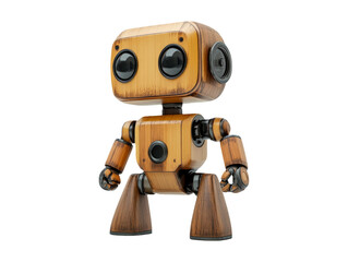 Fototapeta premium Futuristic Wooden Toy Robot Isolated on Transparent Background