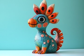 A colorful alebrije wood carving of a mythical creature