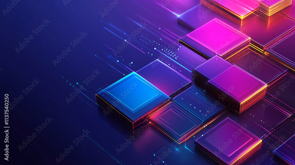 Poster high-tech pink and blue abstract background with intersecting lines creating a dynamic visual effect