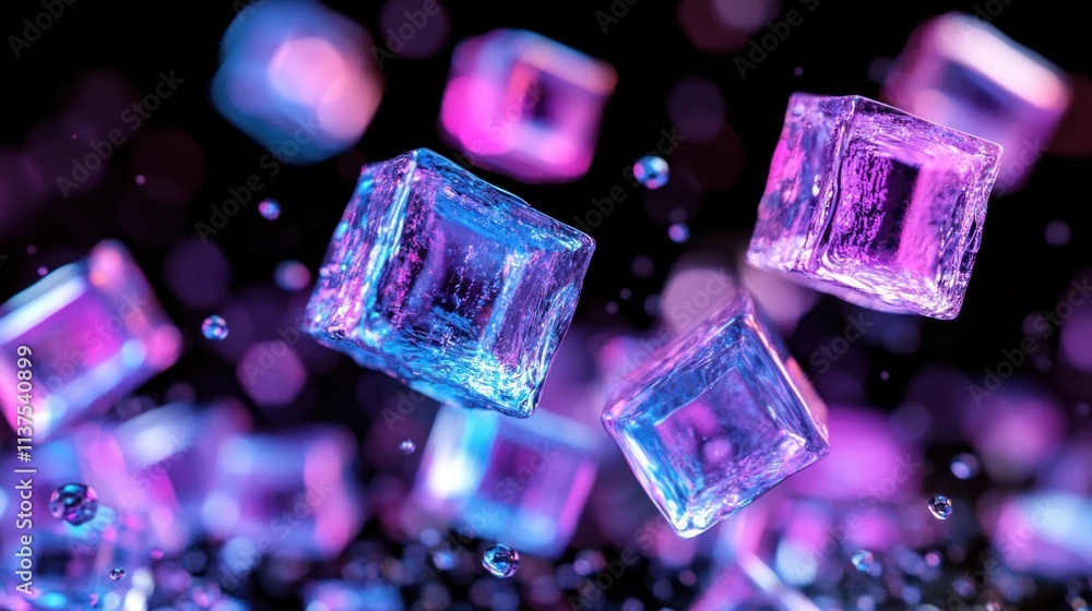 Aufkleber neon ice cubes in motion: a dazzling display of color and light