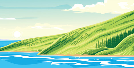 Obraz premium beach views under green hills with a natural atmosphere