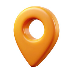 orange location pin 3d render icon in cartoon plastic style minimal isolated on transparent white background, clipping path