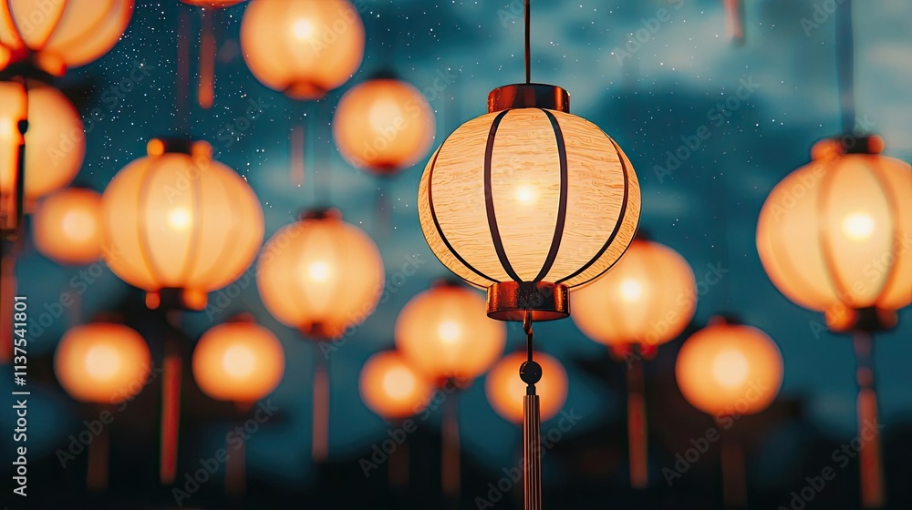 Aufkleber chinese lanterns idea. beautifully lit lanterns glowing softly at dusk, creating a tranquil and fest