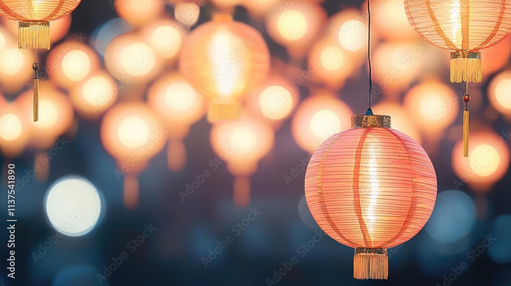 Aufkleber chinese lanterns idea. decorative lanterns glowing softly in a festive evening atmosphere.