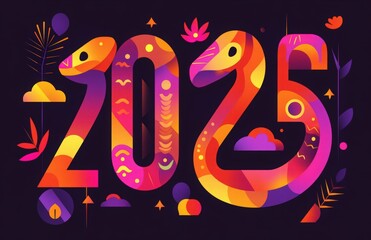 purple background with a red snake pattern with text 2025, line drawing of the year of the dragon in ancient China, Chinese New Year elements, poster title Year of the Snake, Chinese zodiac sign snake