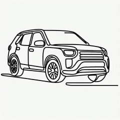 A minimalist line art of a modern luxury SUV, showcasing its sleek design and strong silhouette