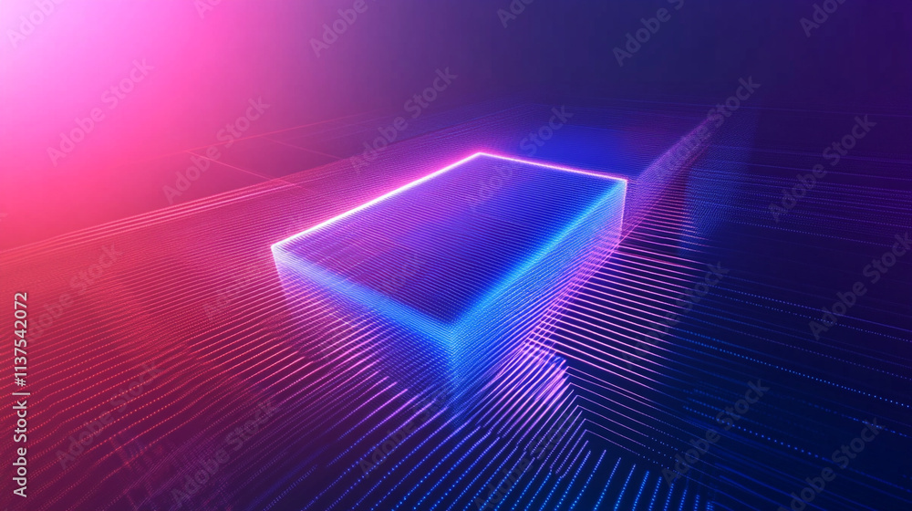 Poster futuristic digital grid with glowing cubes and interconnected lines, blockchain technologies: digita