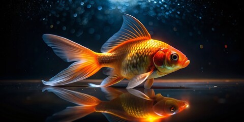 Low Light Goldfish Pond Photography: Nighttime Aquatic Life Images, Serene Underwater Scene