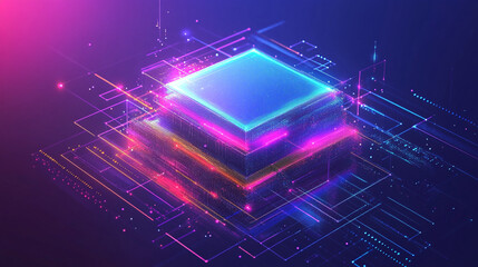 Blockchain technologies: digital innovation set for website landing page design, Neon Cubes Network.