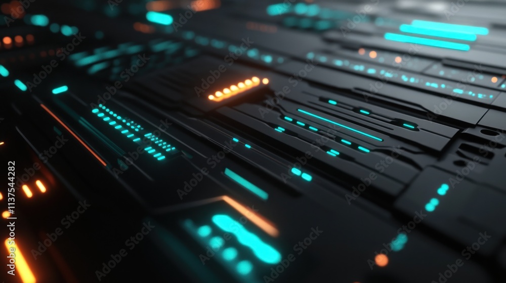 Poster futuristic abstract design with glowing lines and patterns